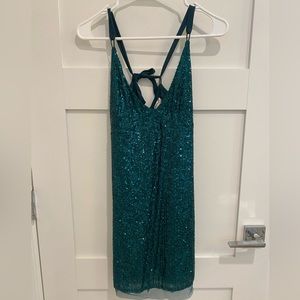 Free People Gold Rush Sequin Mini Slip Dress Emerald Combo 💚